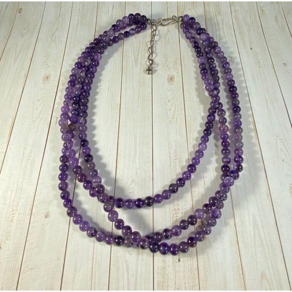 Jay King DTR Necklace 925 Amethyst Beaded Three Strand Signed - Picture 2 of 7